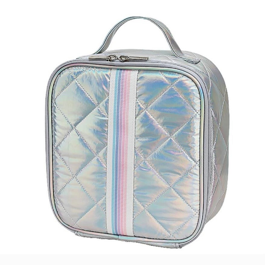 Top Trenz Iridescent Diamond Stitch Puffer Backpack & Lunchbox w/Sunrise Stripe