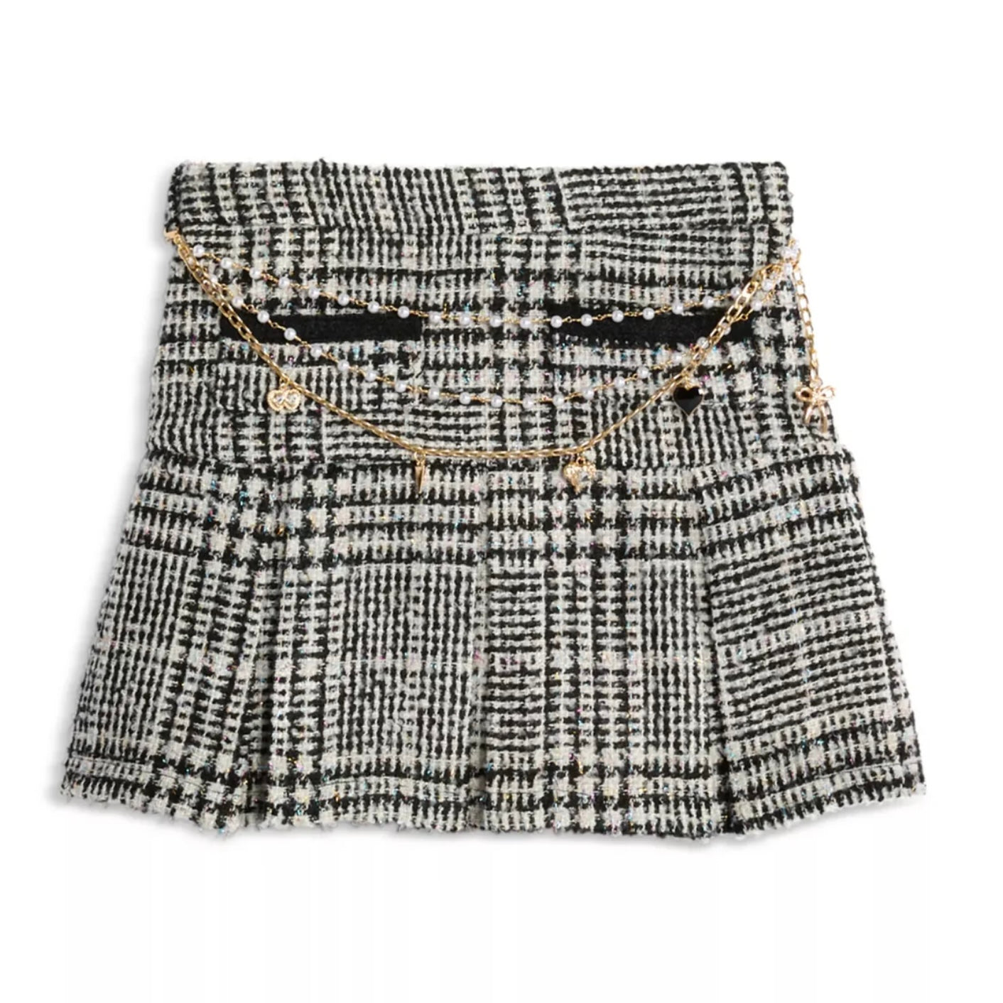 Katie J NYC Girls Tween Hattie Pleated Skirt w/Chain Belt