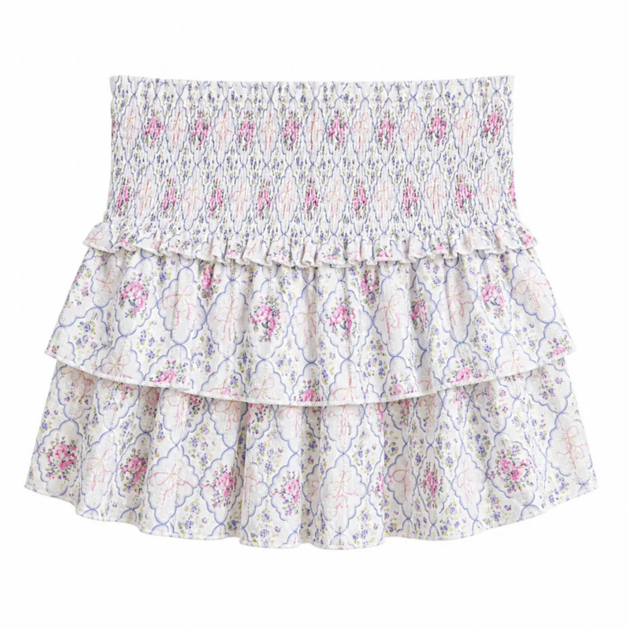 Katie J NYC Junior/Adult Bianca Sheer Printed Tiered Ruffle Skirt - Floral Bouquet