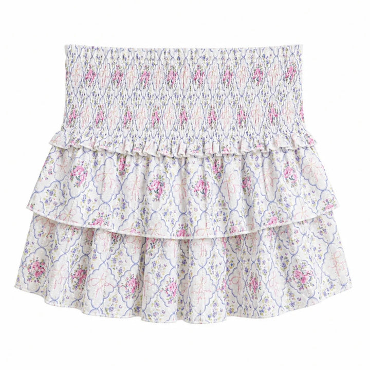 Katie J NYC Junior/Adult Bianca Sheer Printed Tiered Ruffle Skirt - Floral Bouquet