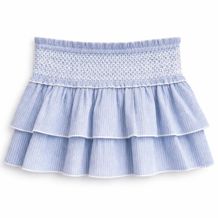 Katie J NYC  Girls/Tween Dominique Smocked Waist Ruffled Skort - Blue & White Seersucker Stripe