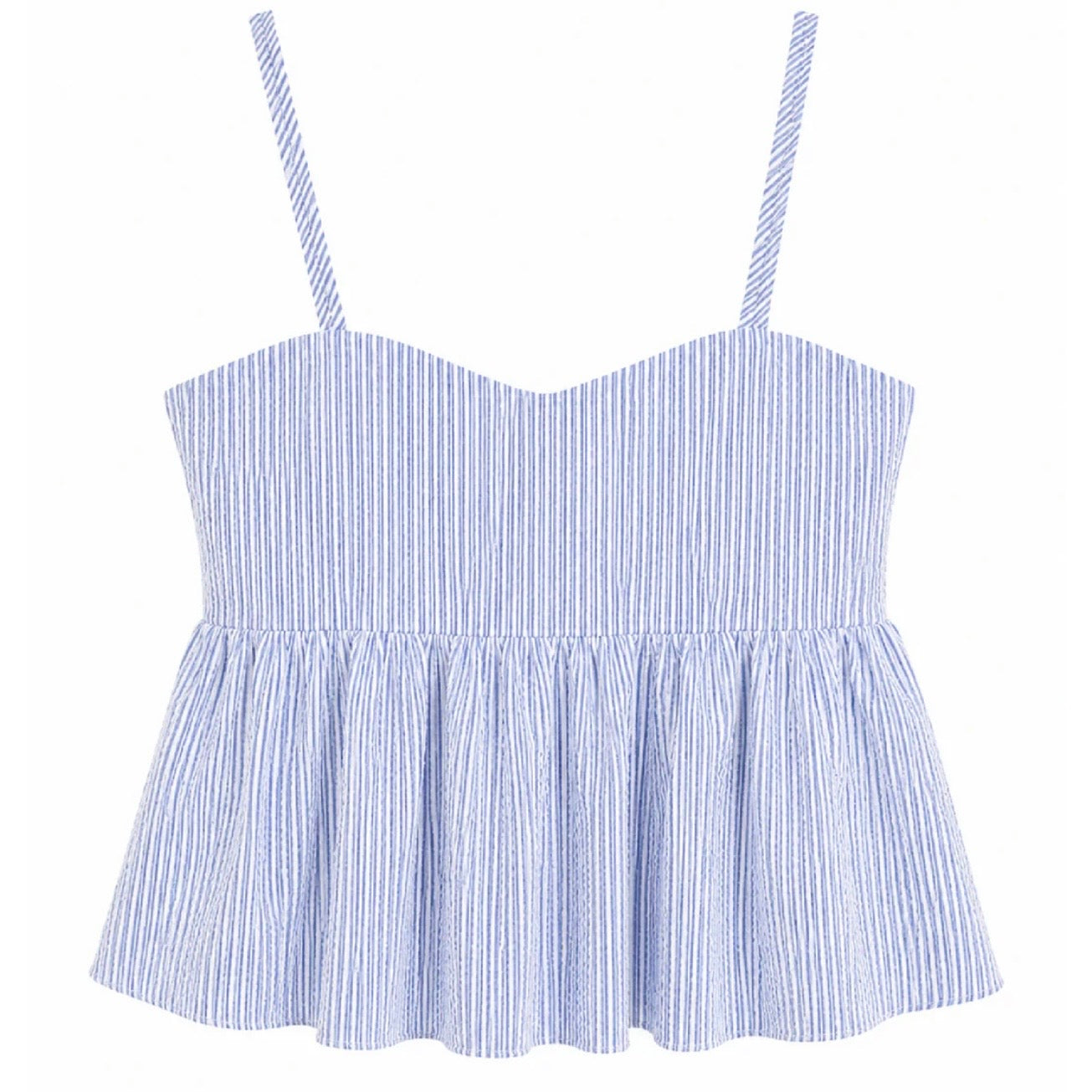 Katie J NYC  Girls/Tween Meena Crop Top - Blue & White Seersucker Stripe