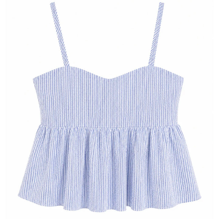 Katie J NYC  Girls/Tween Meena Crop Top - Blue & White Seersucker Stripe