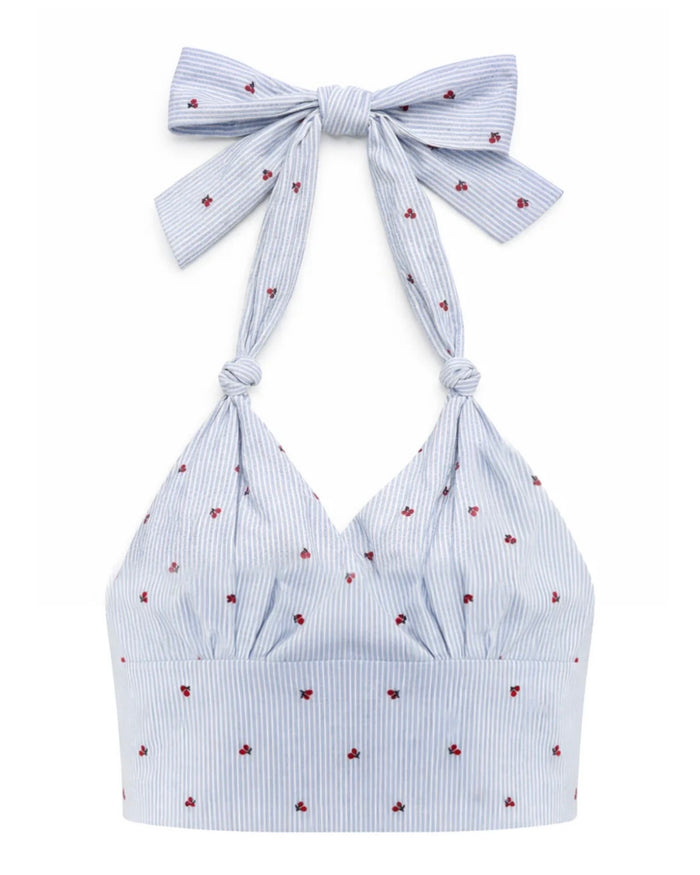 Katie J NYC  Girls/Tween Yvonne Halter Top - Cherry Seersucker