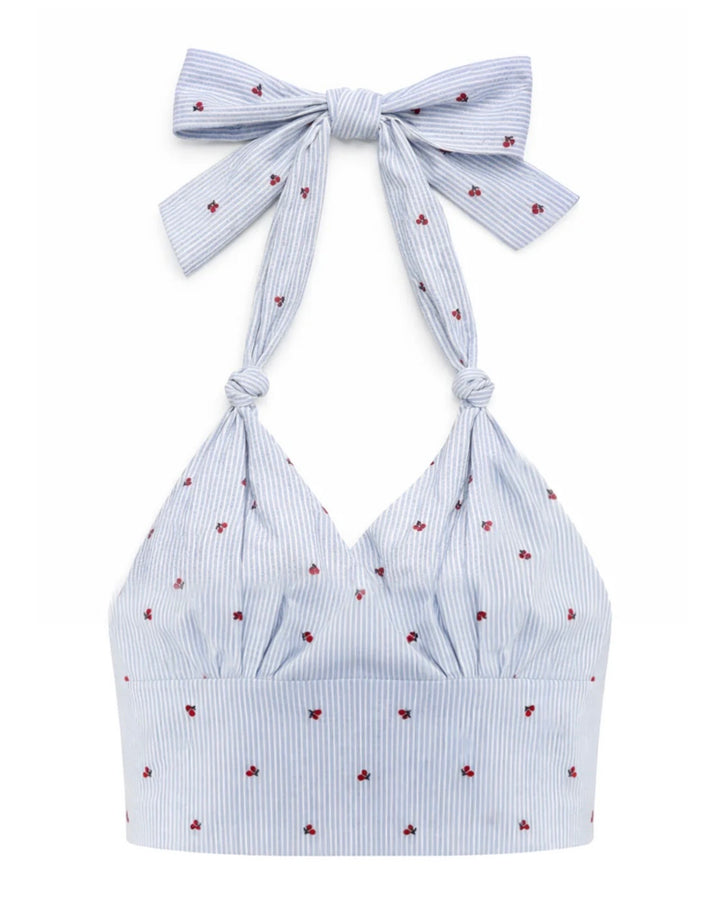Katie J NYC  Girls/Tween Yvonne Halter Top - Cherry Seersucker