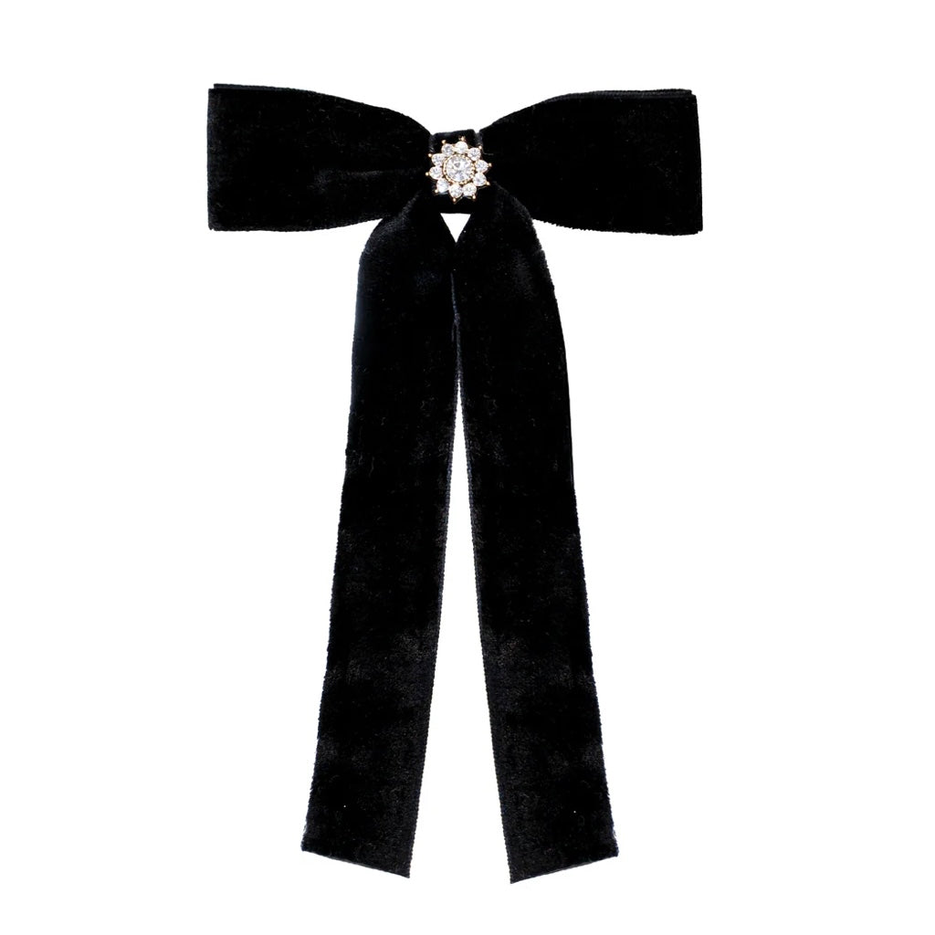 EMI JAY ICONIC VELVET BOW BARRETTE - BLACK NOIR