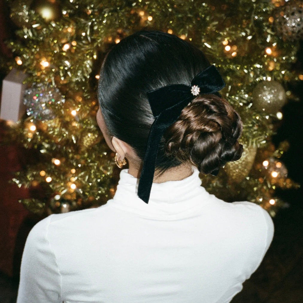 EMI JAY ICONIC VELVET BOW BARRETTE - BLACK NOIR