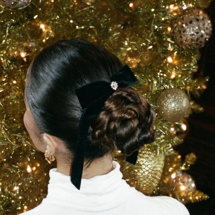 EMI JAY ICONIC VELVET BOW BARRETTE - BLACK NOIR