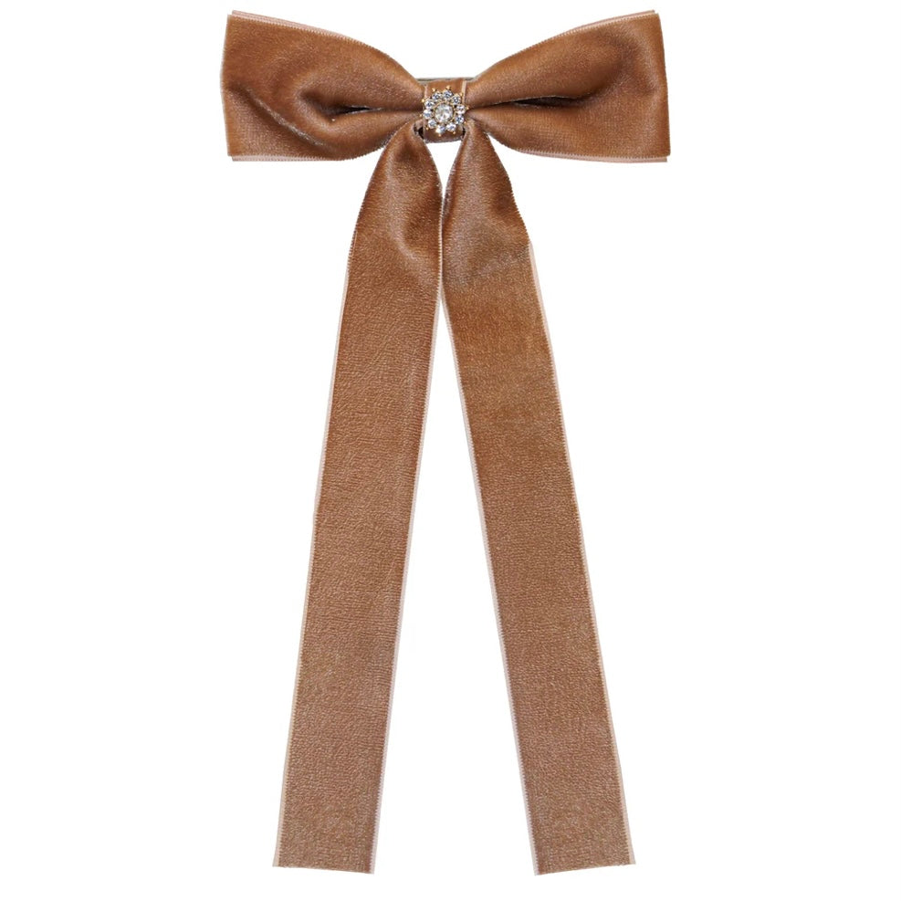 EMI JAY ICONIC VELVET BOW BARRETTE - Mocha Mousse