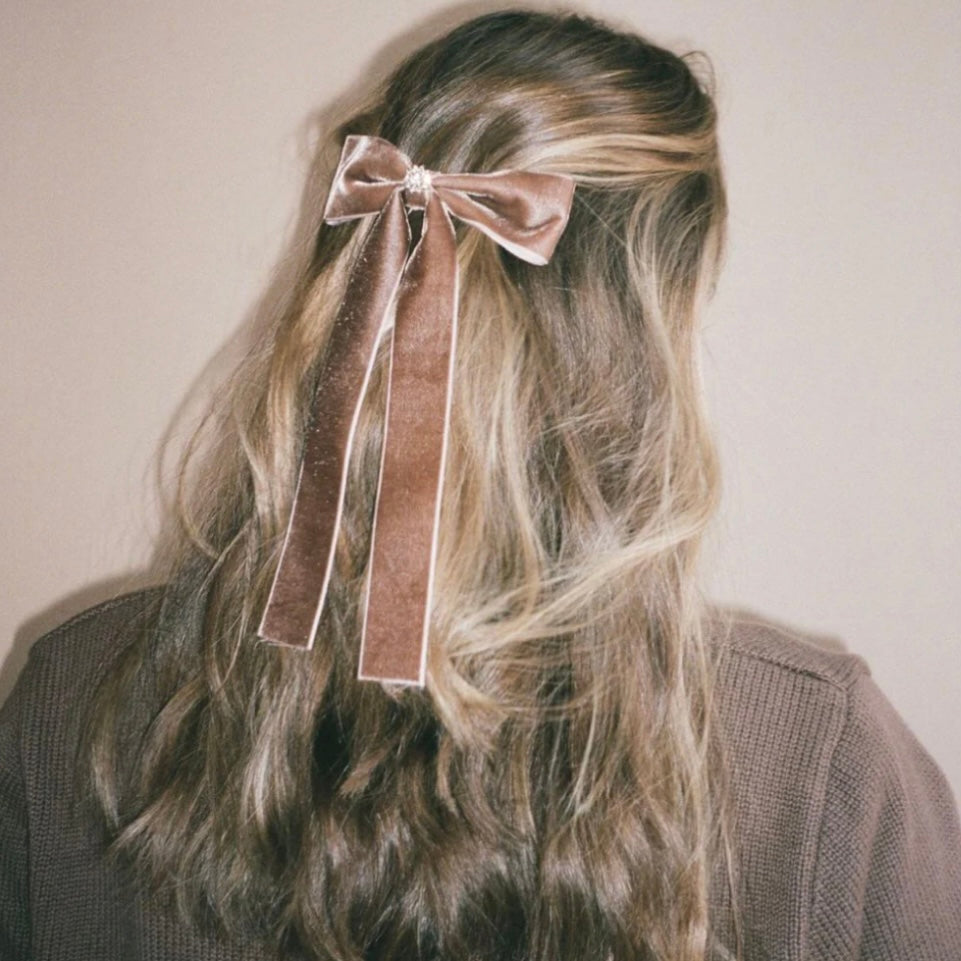 EMI JAY ICONIC VELVET BOW BARRETTE - Mocha Mousse
