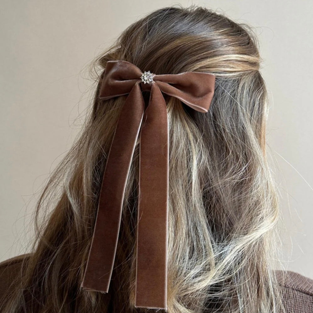 EMI JAY ICONIC VELVET BOW BARRETTE - Mocha Mousse