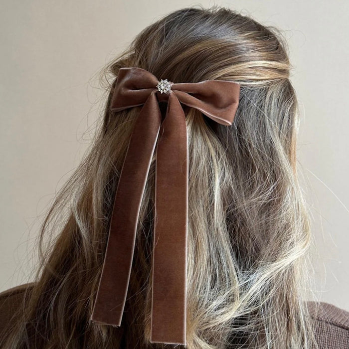 EMI JAY ICONIC VELVET BOW BARRETTE - Mocha Mousse