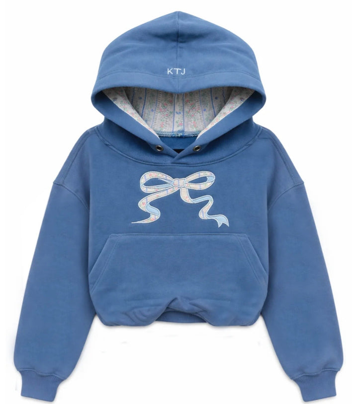 Katie J NYC Girls Tween Ryan Bubble Hoodie - Denim Blue Bow/ Vintage Bunches