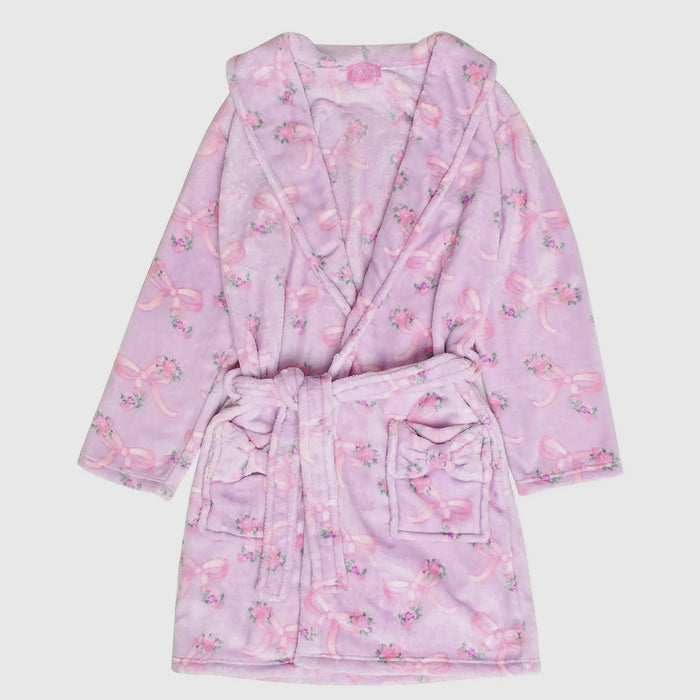 Lilac Floral Bows Plush Bathrobe