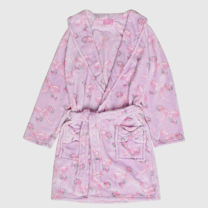 Lilac Floral Bows Plush Bathrobe