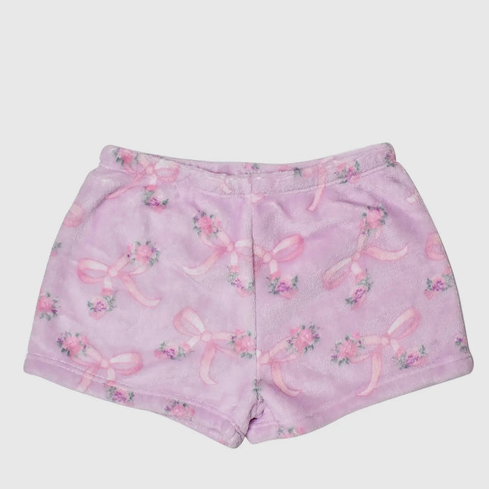 Lilac Floral Bows Plush Shorts
