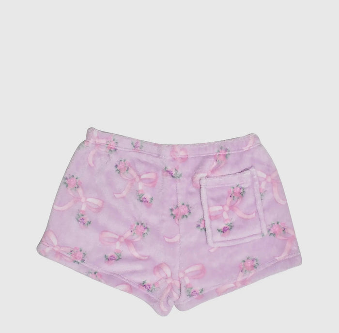 Lilac Floral Bows Plush Shorts