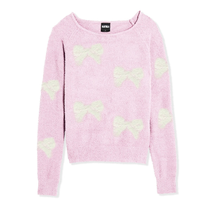 Katie J NYC  Tween Parker Off Shoulder Top -  Pink Bow Intarsia Design