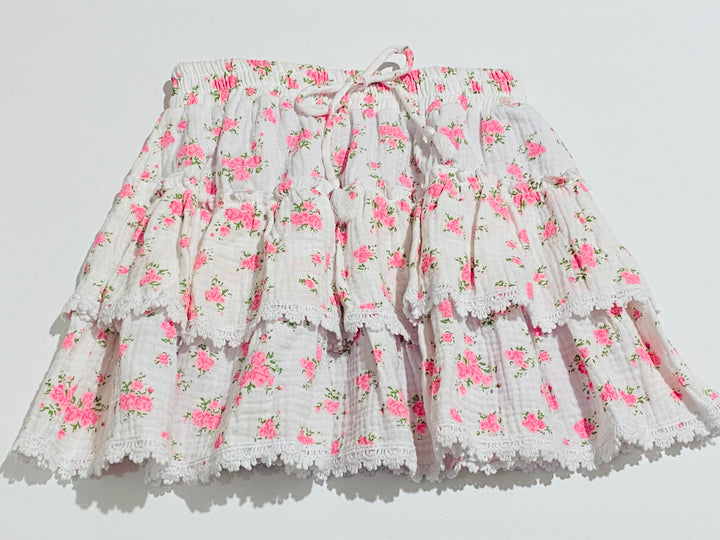 FBZ  Flowers By Zoe Girls Tween Pink Ditsy Tiered Skirt