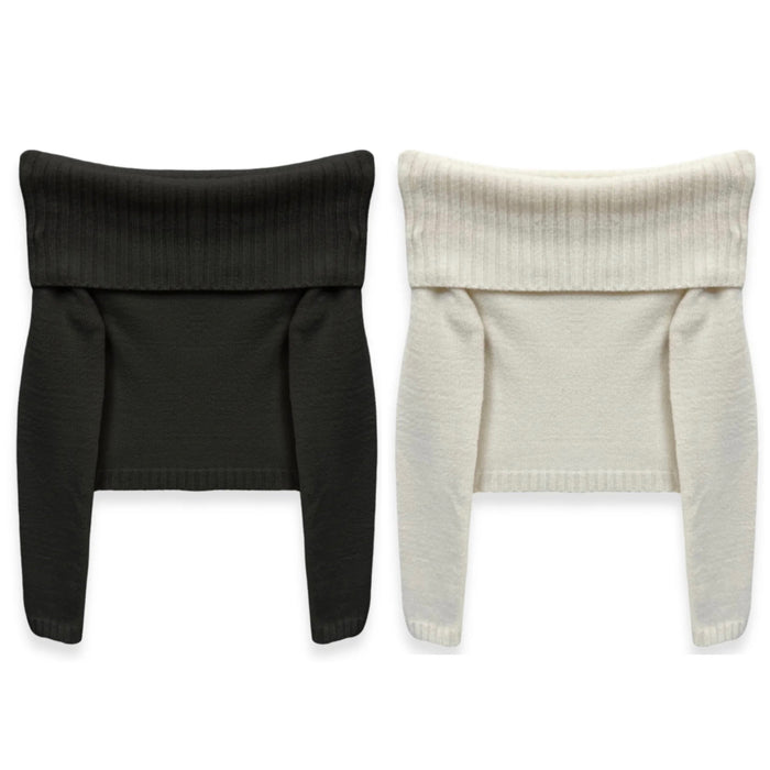 Katie J NYC Tween Nikki Off Shoulder Sweater - Cream & Black