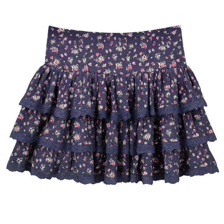 Katie J NYC Girls Tween Melody Printed Drop Waist Lace Trim Skirt - MNDTS