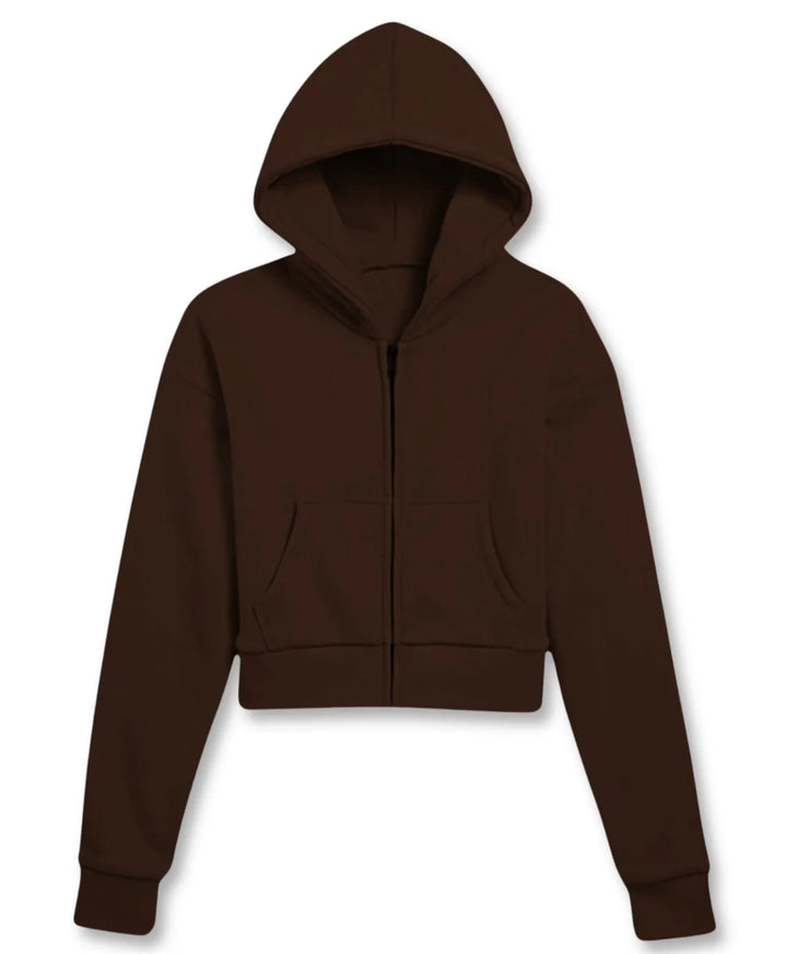 Katie J NYC Tween Dylan Crop Zip Sweatshirt - Chocolate