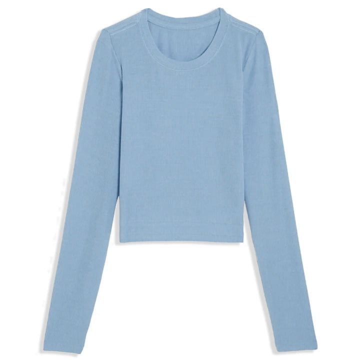 Katie J NYC Girls Tween Livi Long Sleeve Tee Ribbed Tee 2.0 (LONGER LENGTH) in Glacier Blue.