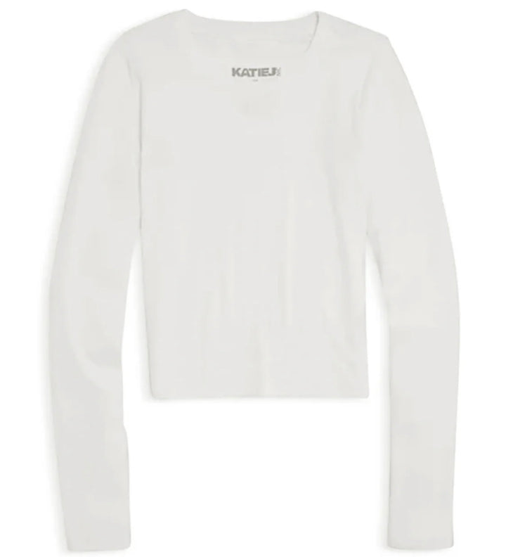 Katie J NYC Girls Tween Livi Long Sleeve Tee Ribbed Tee 2.0 (LONGER LENGTH) in Vintage White
