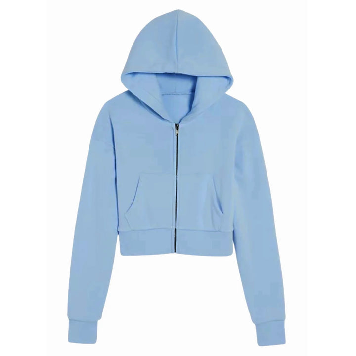 Katie J NYC Tween Dylan Crop Zip Hoodie in Glacier Blue w/ Kangaroo Front Pockets 