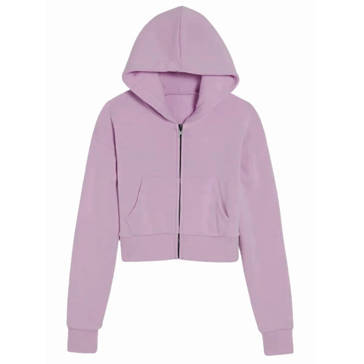 Katie J NYC Tween Dylan Crop Zip Hoodie Sweatshirt in Dusty Mauve w/ Front Kangaroo Pockets
