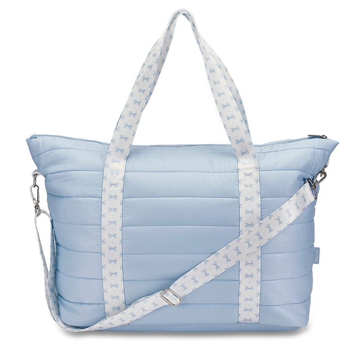 Top Trenz Blue Puffer Tote Bag w/ Bow Strap