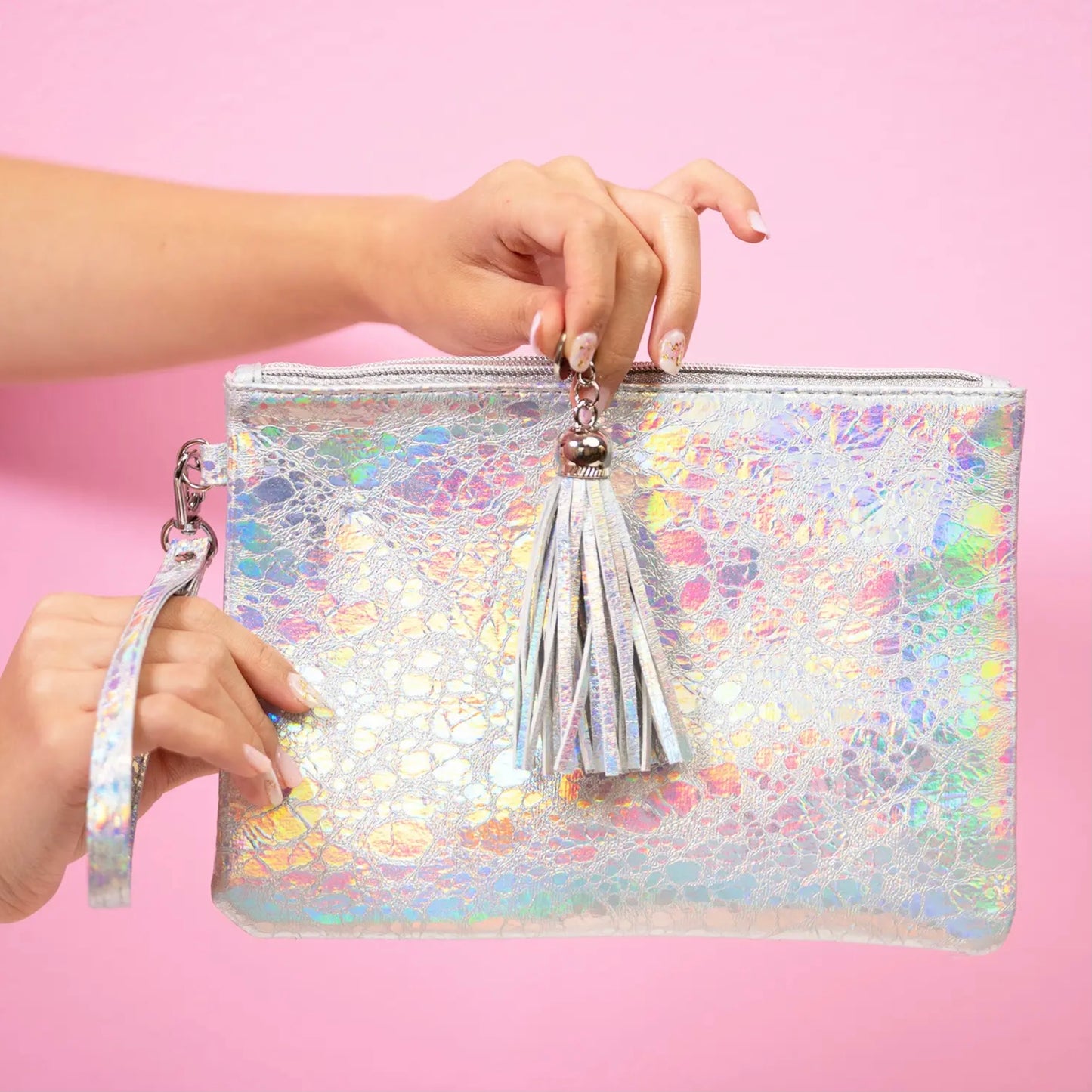 Large Holographic Makeup Pouch with Tassel