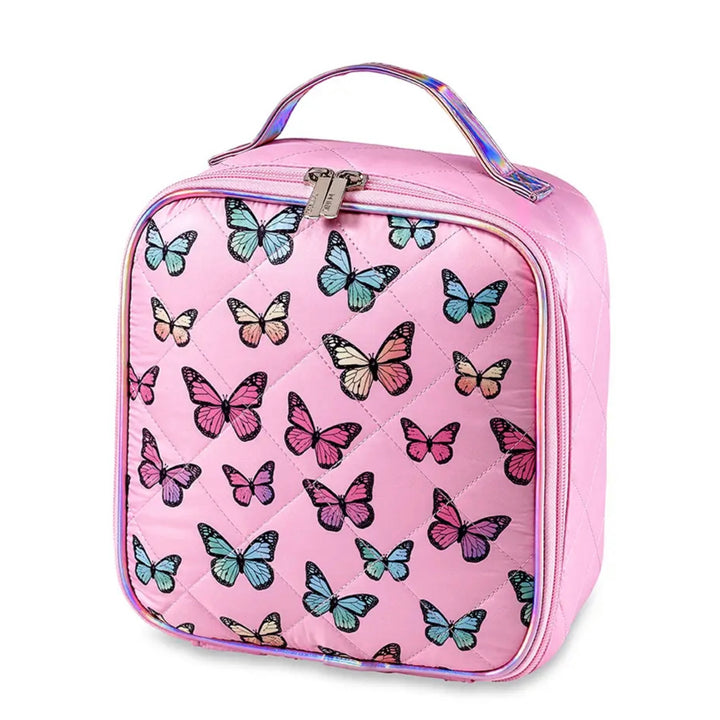 Top Trenz Pink Diamond Stitch Puffer Insulated Lunch Box w/Butterfly