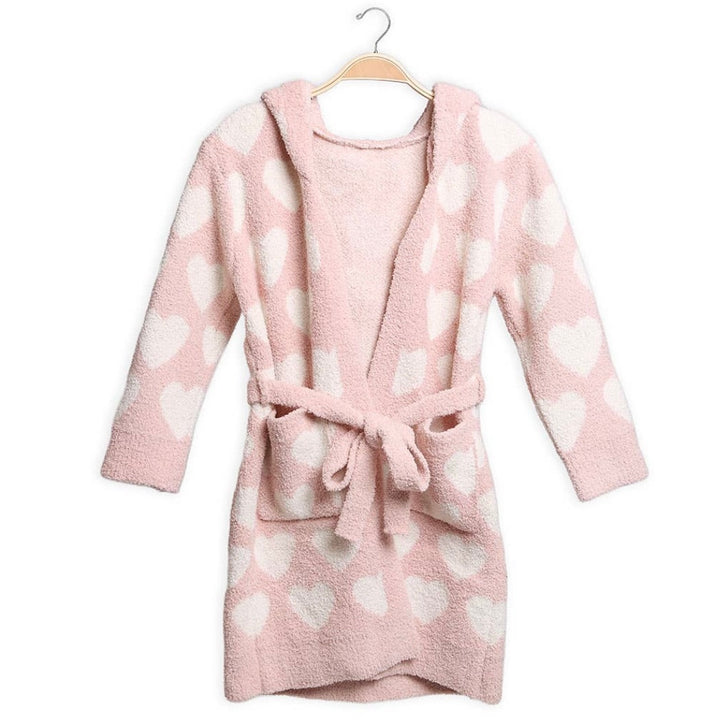 Heart Print Luxury Soft Hooded Robe - Pink