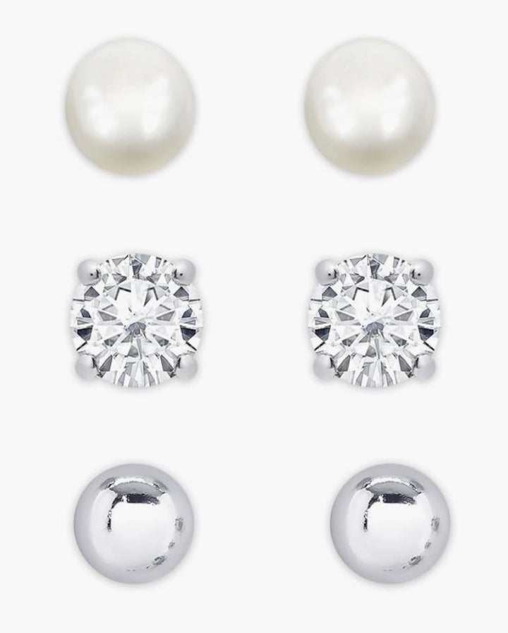 Freshwater Pearl And CZ Stud Set