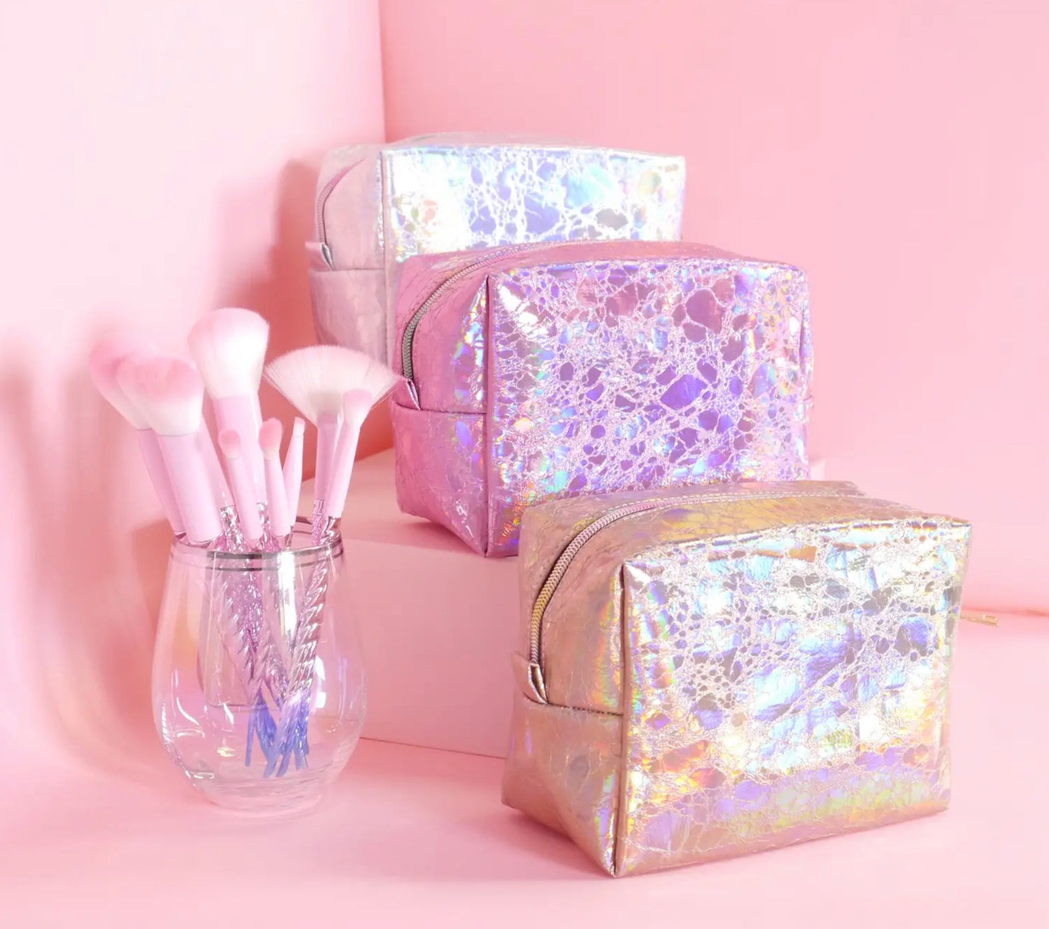 Pink Holographic Makeup Bag