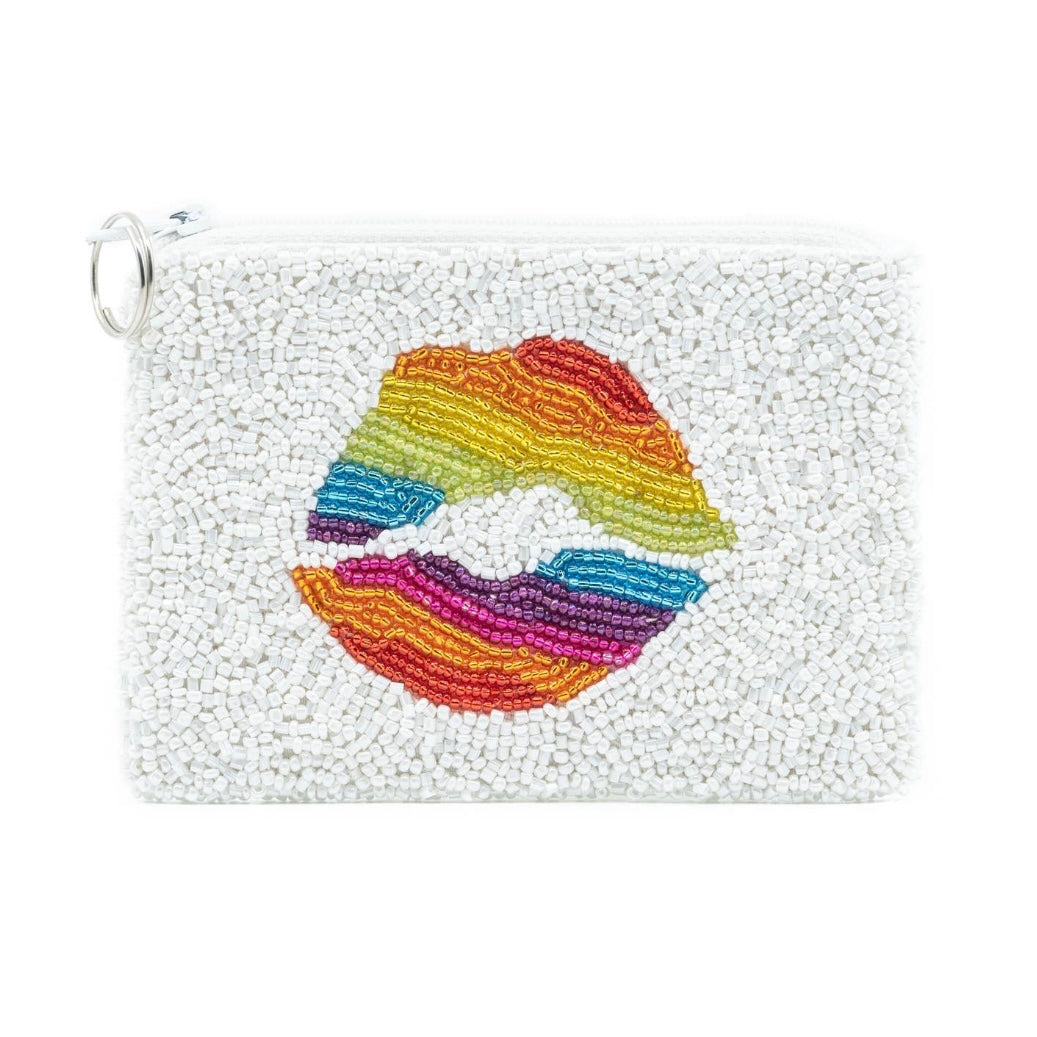 Rainbow Lips Zip Pouch - White