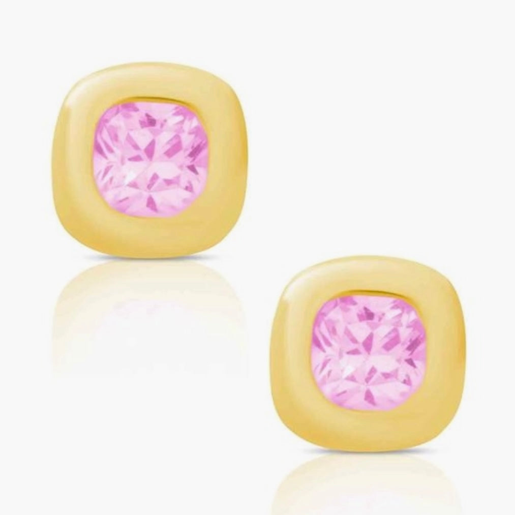 Lily Nily Cushion CZ Stud Earrings In 18K Gold Over Sterling Silver