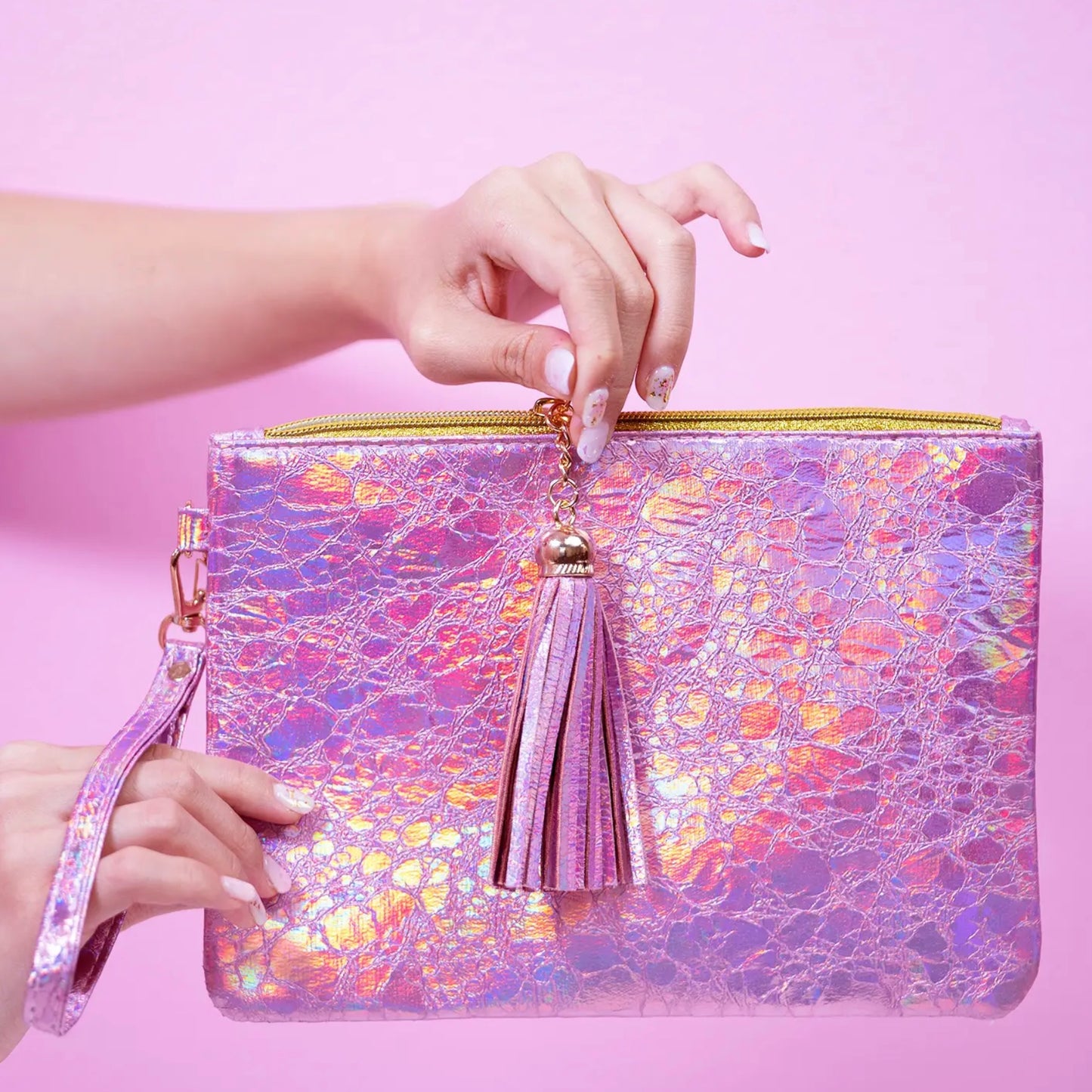 Large Holographic Makeup Pouch with Tassel