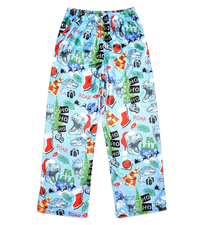 Dino Merry Rex-Mas Printed Plush Pants