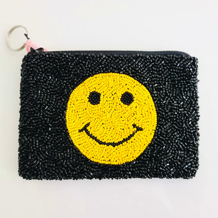 Smiley Face Zip Pouch - Black