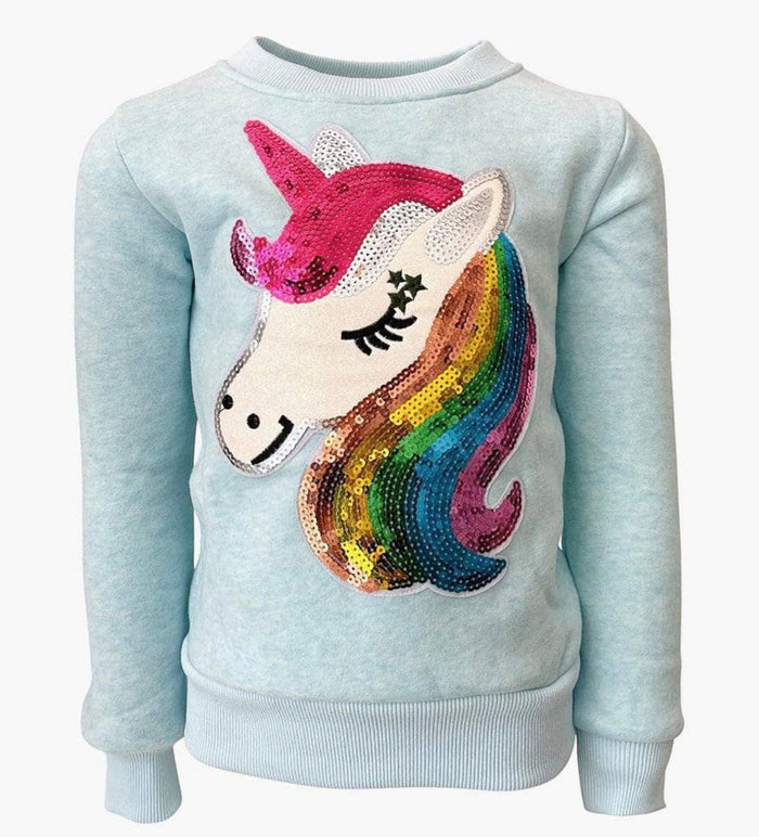 Lola & The Boys Sky Blue Rainbow Unicorn Sweatshirt