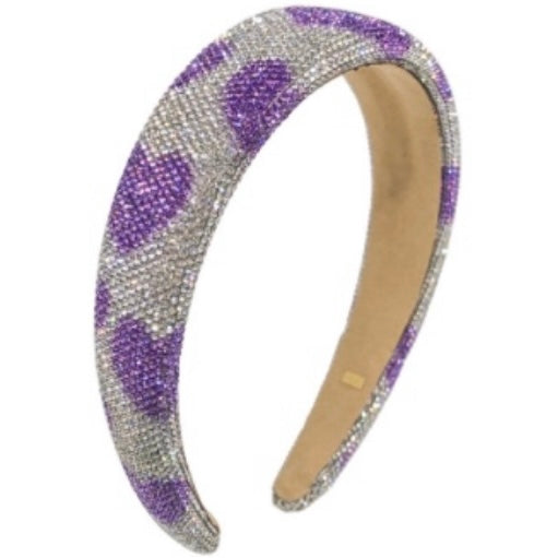 Fully Crystal Headband - Silver with Purple Hearts