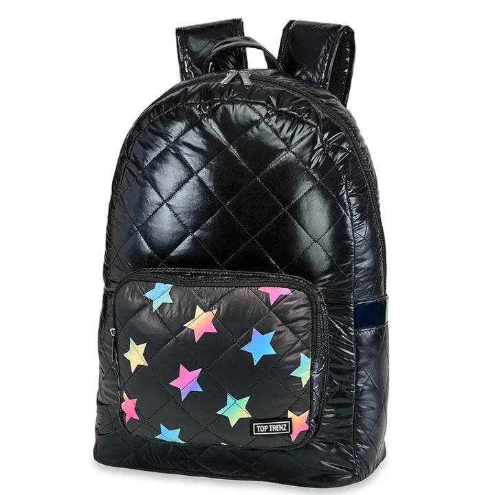 bari lynn studded faux leather backpack JOZZYAPA Black Gothic Rhinestone Motorcycle Biker Mall Goth Bag and Purse Bari Lynns textured quilted backpack features metallic multicolor star motifs Bari Lynn Backpack Shimmer Galaxy
