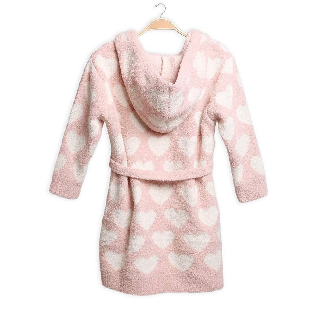 Heart Print Luxury Soft Hooded Robe - Pink