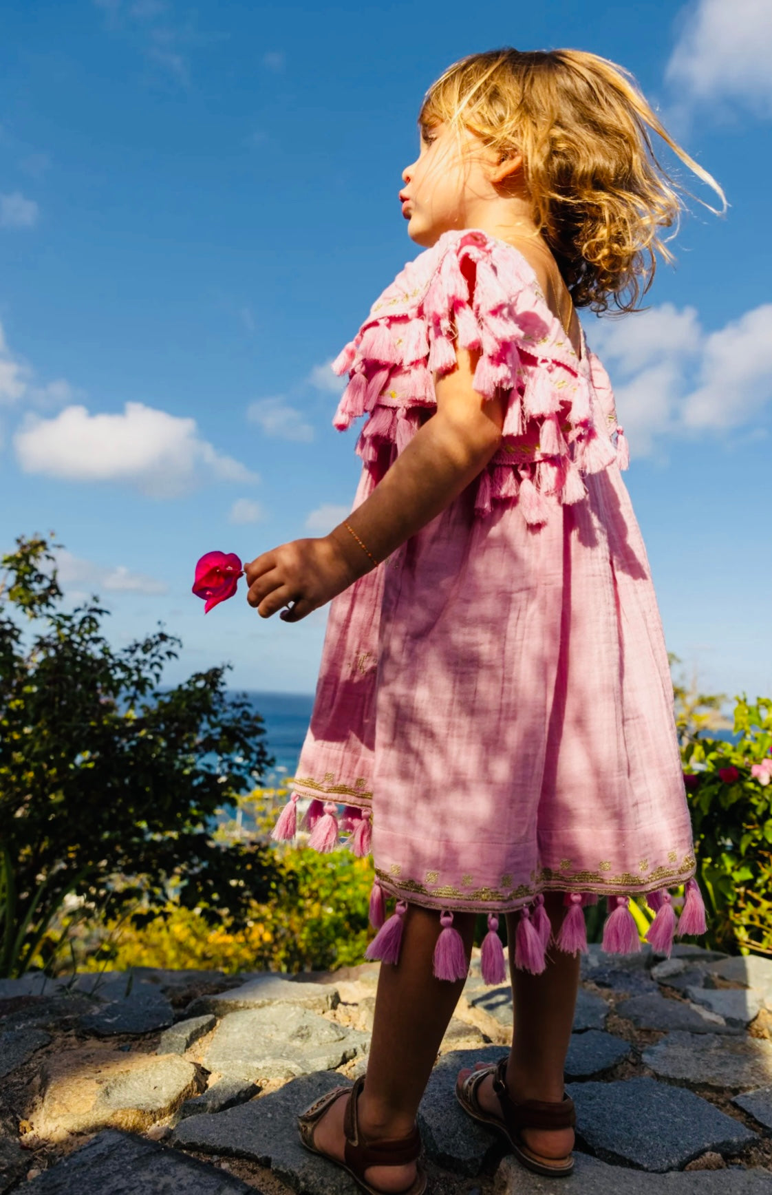 Mer St. Barth Girls Serena Tassel Dress - Rose Gold Embroidery I Love Sweet Treatz Mer St. Barth Girls Serena Tassel Dress - Rose Gold Embroidery I Love Sweet Treatz