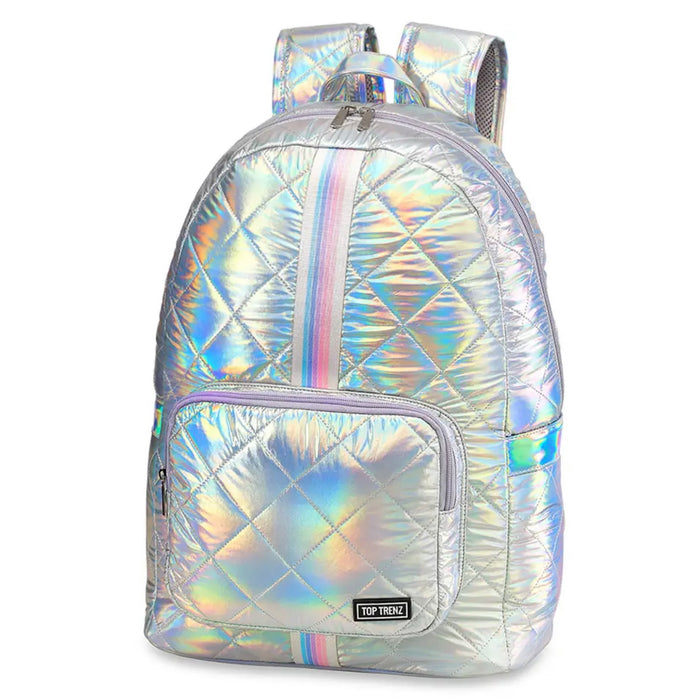 Top Trenz Iridescent Diamond Stitch Puffer Backpack & Lunchbox w/Sunrise Stripe