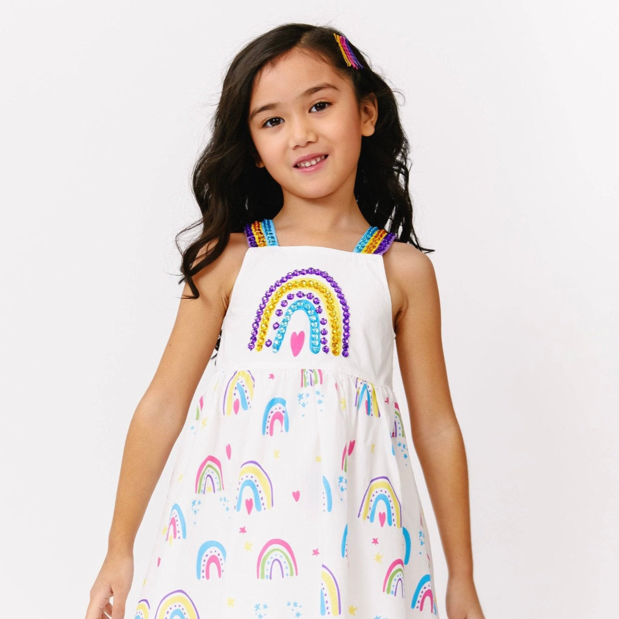 LOLA + THE BOYS RAINBOW GEMS DENIM DRESS