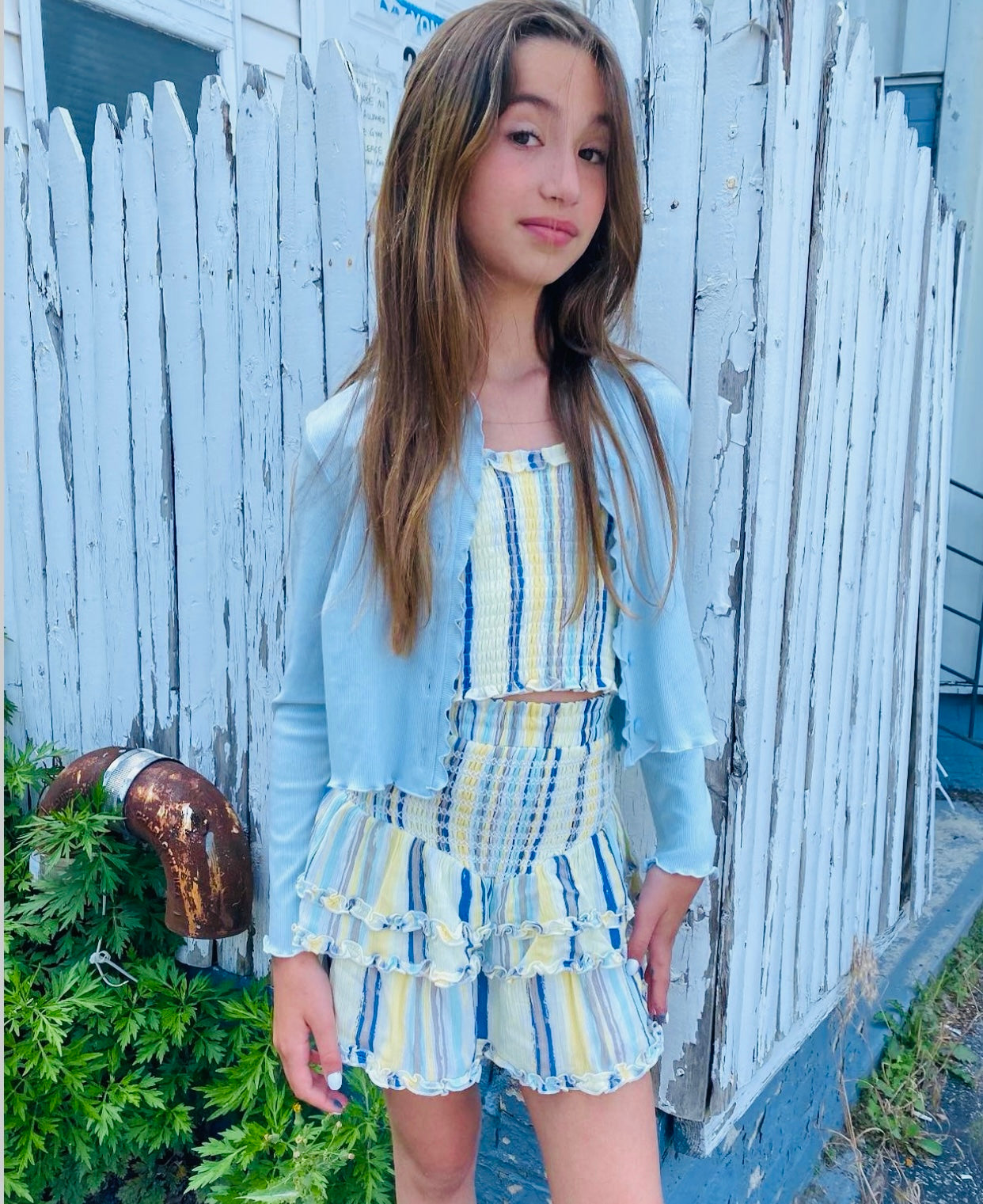 Katie J NYC  Tween Rhys Skirt - Yellow Blue Stripe