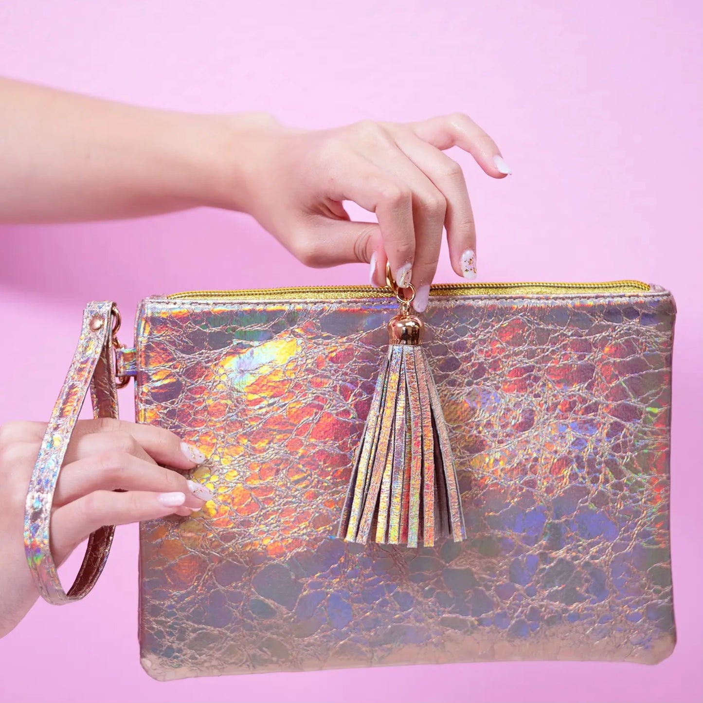 Large Holographic Makeup Pouch with Tassel